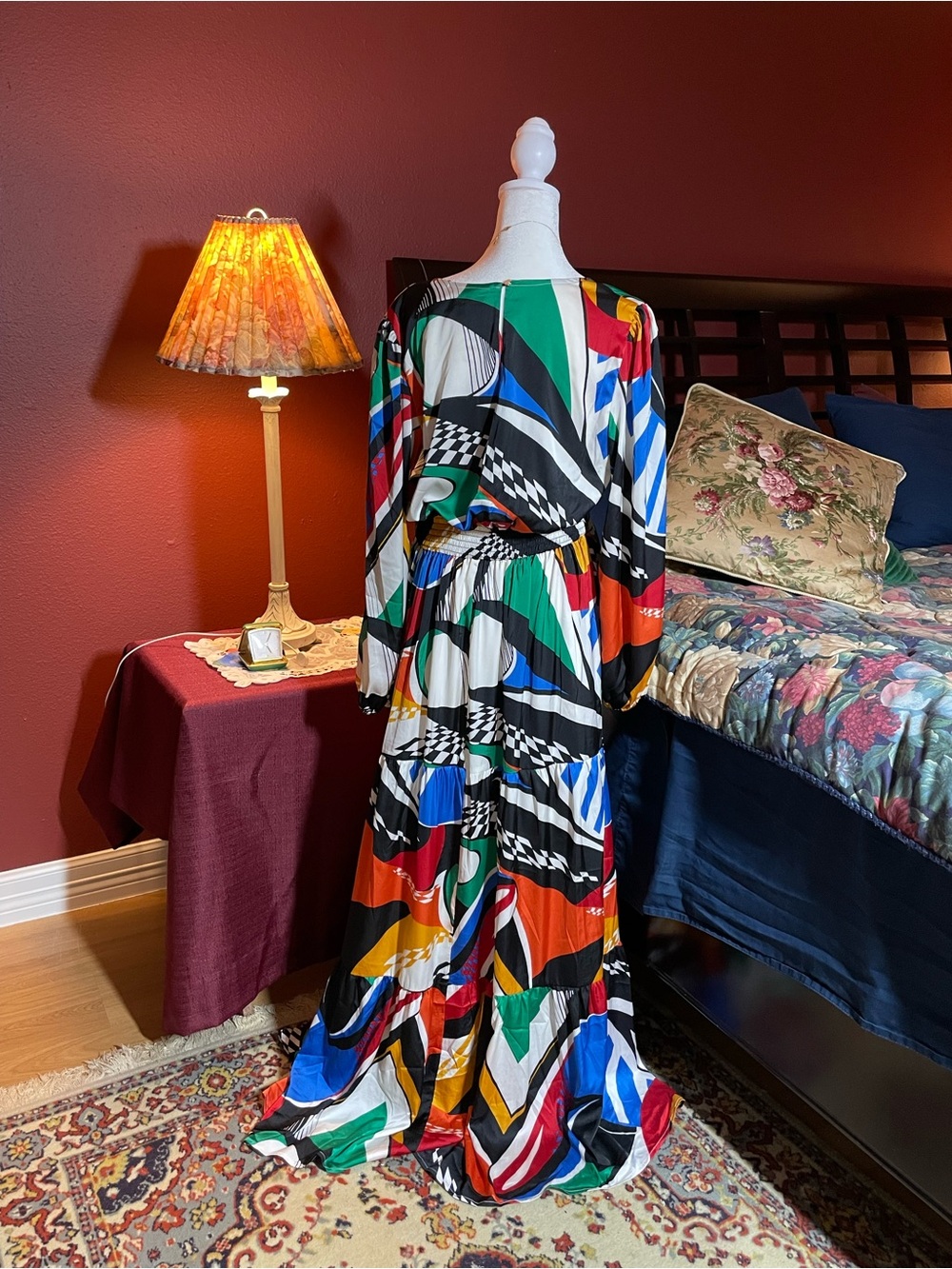 New York & Company Multicolor Geometric V-Neck Maxi Dress boho style - Picture 2 of 13